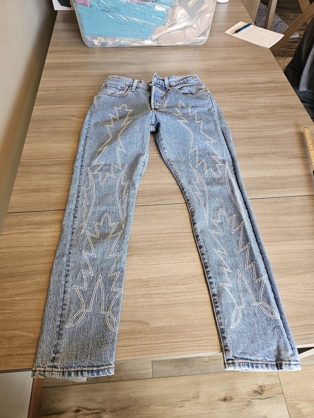 Levis 501 Jeans Size 26/28 Embroidered High Waist Skinny Del Norte Premium Denim